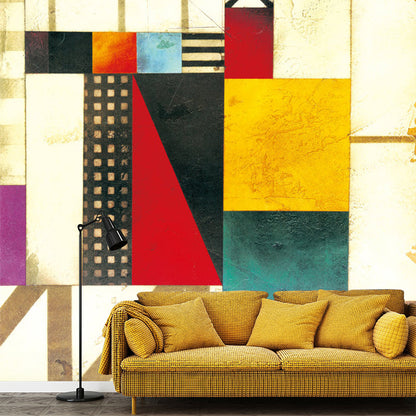 Mid Century Geometric Mural Decal Red-Yellow-Green Dining Room Wall Covering, Custom-Made Red-Yellow-Green Clearhalo 'Wall Decor' 'Wall Mural' 1203516