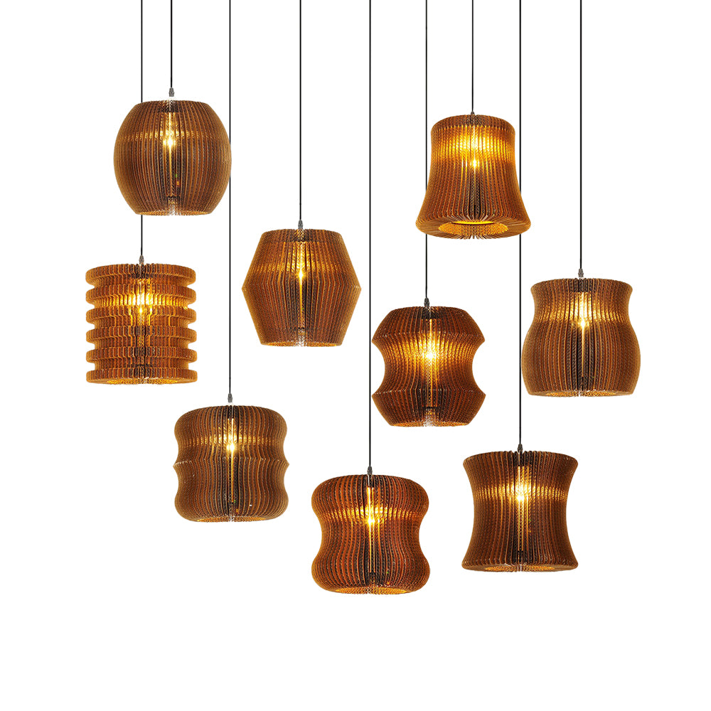 Woven Shade Hanging Lighting Asian Style Corrugated Paper 1 Bulb Restaurant Pendant Lamp in Beige/Brown Clearhalo 'Ceiling Lights' 'Pendant Lights' 'Pendants' Lighting' 120371