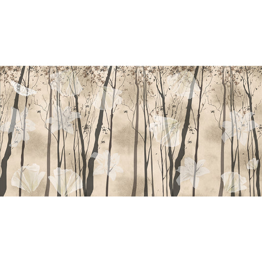 Floral Print Forest Wall Murals Contemporary Non-Woven Wall Art in Black and Yellow Clearhalo 'Wall Decor' 'Wall Mural' 1203781