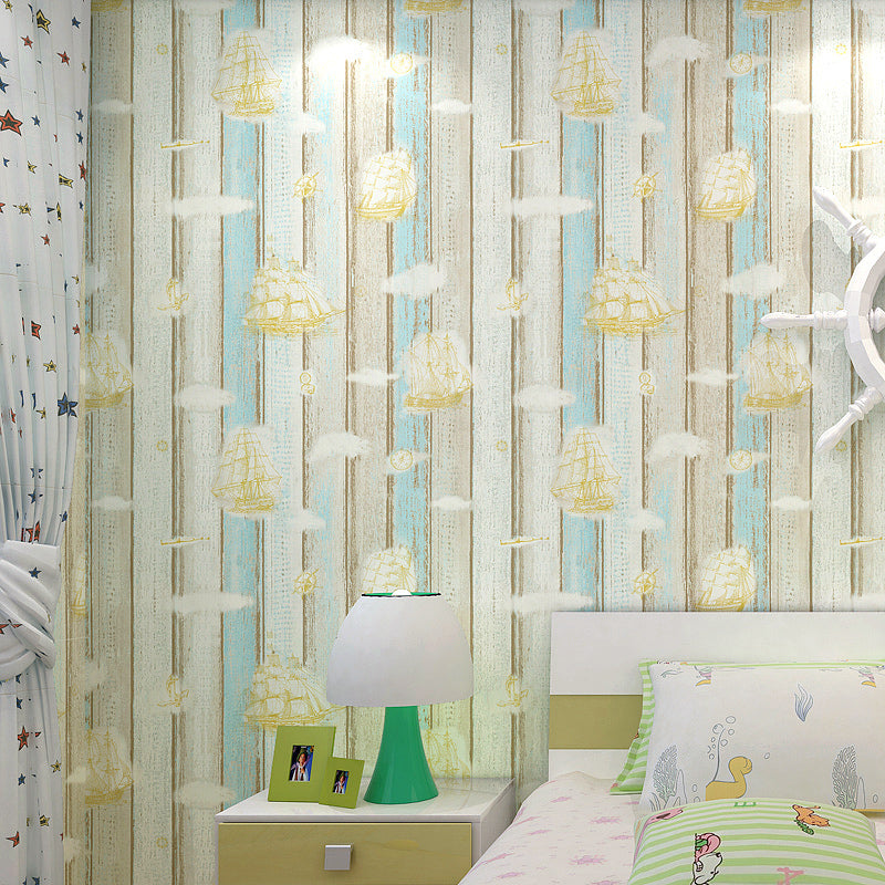 Novelty Wood Plank Wallpaper Roll Light-Color Nautical Wall Decor for Kids Bedroom Blue Clearhalo 'Wall Decor' 'Wallpaper' 1206036