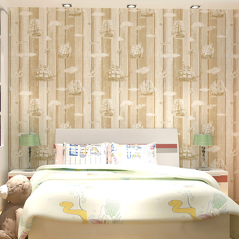 Novelty Wood Plank Wallpaper Roll Light-Color Nautical Wall Decor for Kids Bedroom Yellow Clearhalo 'Wall Decor' 'Wallpaper' 1206040
