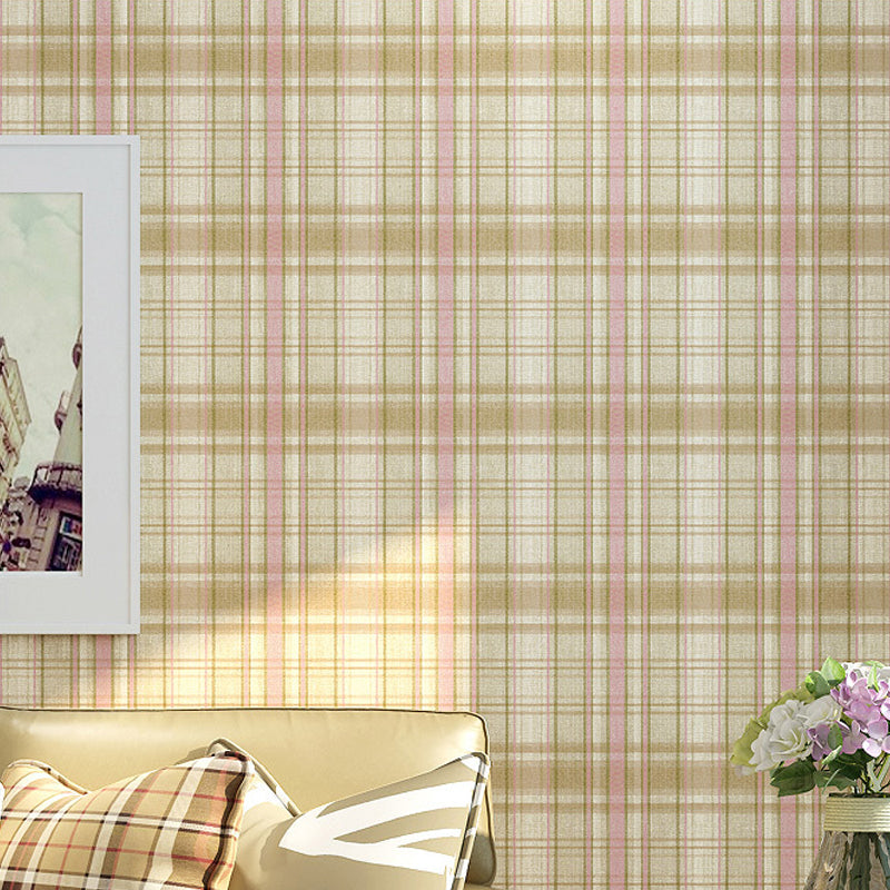 Nordic Tartan Pattern Wallpaper Non-Woven Unpasted Light-Color Wall Decoration for Bedroom Yellow-Red Clearhalo 'Wall Decor' 'Wallpaper' 1206158