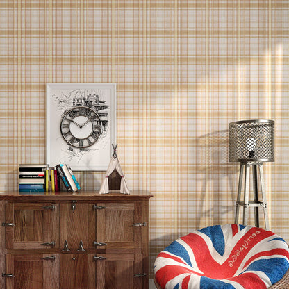 Nordic Tartan Pattern Wallpaper Non-Woven Unpasted Light-Color Wall Decoration for Bedroom Yellow Clearhalo 'Wall Decor' 'Wallpaper' 1206162