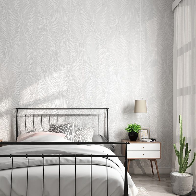 57.1-sq ft Plant Wallpaper Roll for Bedroom Leaf-Print Wall Art in White, Moisture Resistant Clearhalo 'Modern wall decor' 'Modern' 'Wallpaper' Wall Decor' 1206249