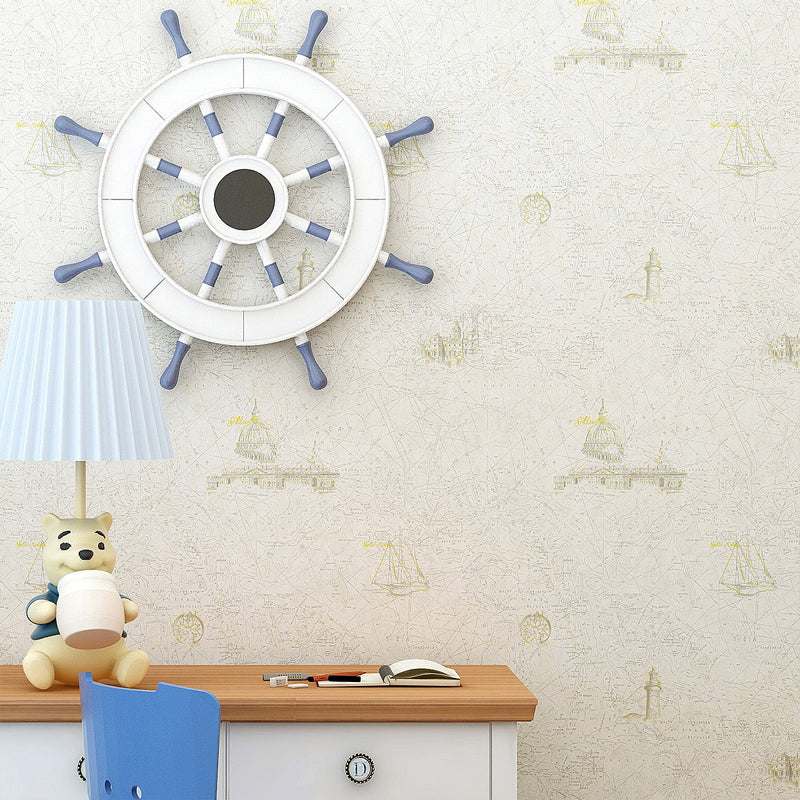 Pastel Color Castle Sketch Wallpaper Moisture Resistant Wall Art for Bedroom Decoration Beige Clearhalo 'Wall Decor' 'Wallpaper' 1206286