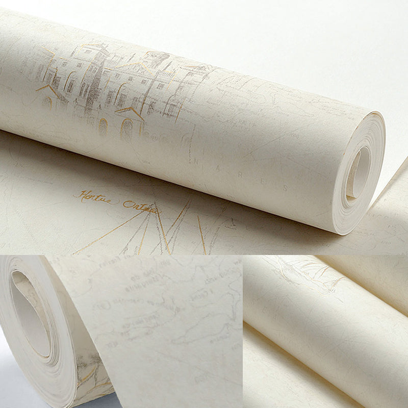 Pastel Color Castle Sketch Wallpaper Moisture Resistant Wall Art for Bedroom Decoration Clearhalo 'Wall Decor' 'Wallpaper' 1206289