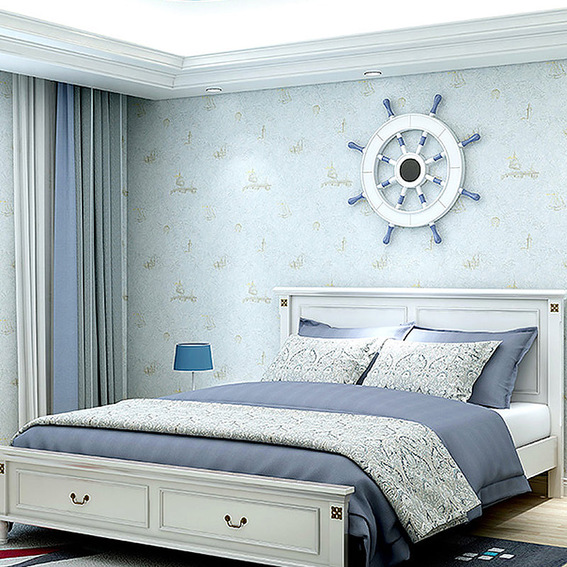 Pastel Color Castle Sketch Wallpaper Moisture Resistant Wall Art for Bedroom Decoration Light Blue Clearhalo 'Wall Decor' 'Wallpaper' 1206291