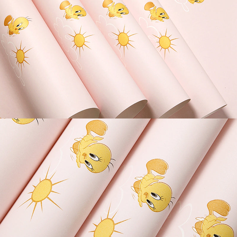 Novelty Cartoon Duck Wallpaper for Childrens Bedroom 33' x 20.5" Wall Decor in Light Pink Clearhalo 'Wall Decor' 'Wallpaper' 1206303