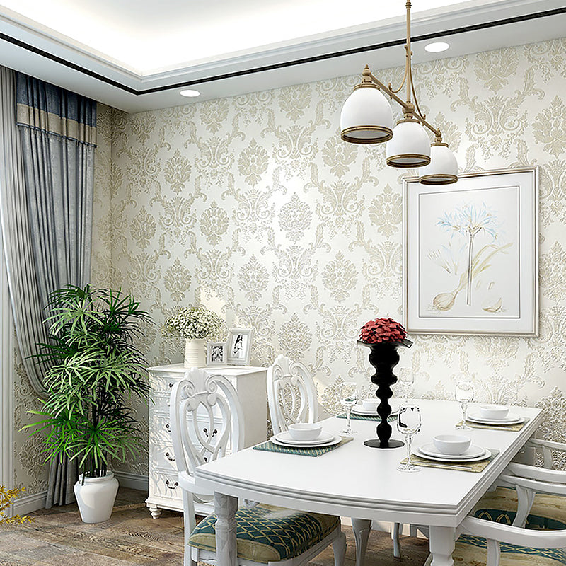 Soft Color Luxurious Wallpaper Roll 54.2-sq ft Jacquard Wall Decor for Living Room Beige Clearhalo 'Vintage wall decor' 'Vintage' 'Wallpaper' Wall Decor' 1206666