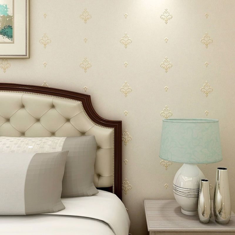 3D Embossed Washable Wallpaper Retro Style Jacquard Wall Covering for Bedroom Decoration Beige Clearhalo 'Vintage wall decor' 'Vintage' 'Wallpaper' Wall Decor' 1206778