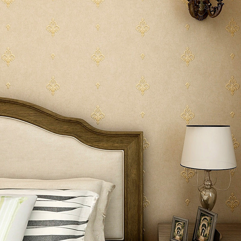 3D Embossed Washable Wallpaper Retro Style Jacquard Wall Covering for Bedroom Decoration Light Khaki Clearhalo 'Vintage wall decor' 'Vintage' 'Wallpaper' Wall Decor' 1206791