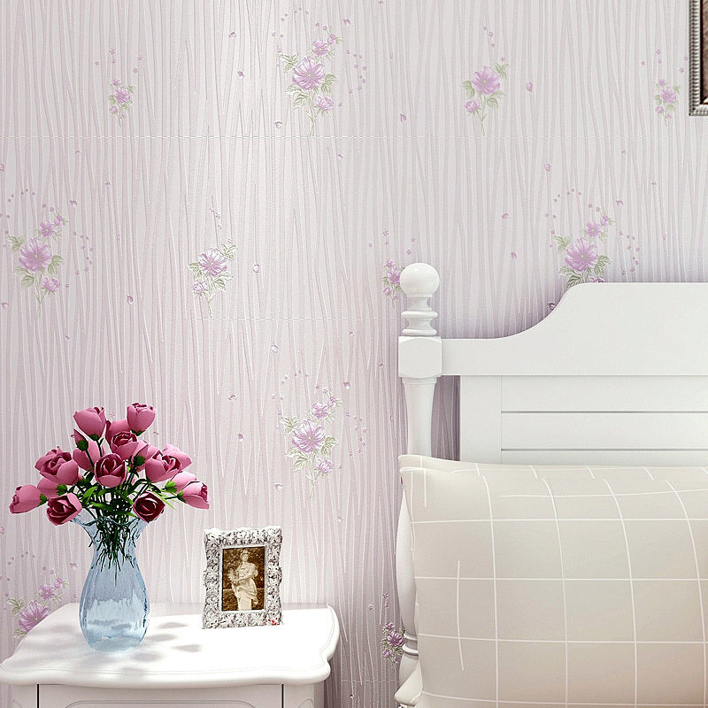 Pastel Color Flower Wallpaper Water-Resistant Country Bedroom Wall Art, Non-Pasted Light Purple Clearhalo 'Country wall decor' 'Rustic' 'Wallpaper' Wall Decor' 1206816