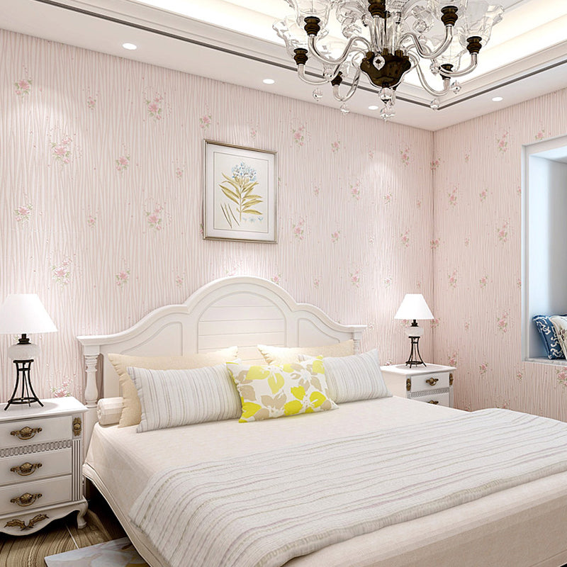 Pastel Color Flower Wallpaper Water-Resistant Country Bedroom Wall Art, Non-Pasted Clearhalo 'Country wall decor' 'Rustic' 'Wallpaper' Wall Decor' 1206822