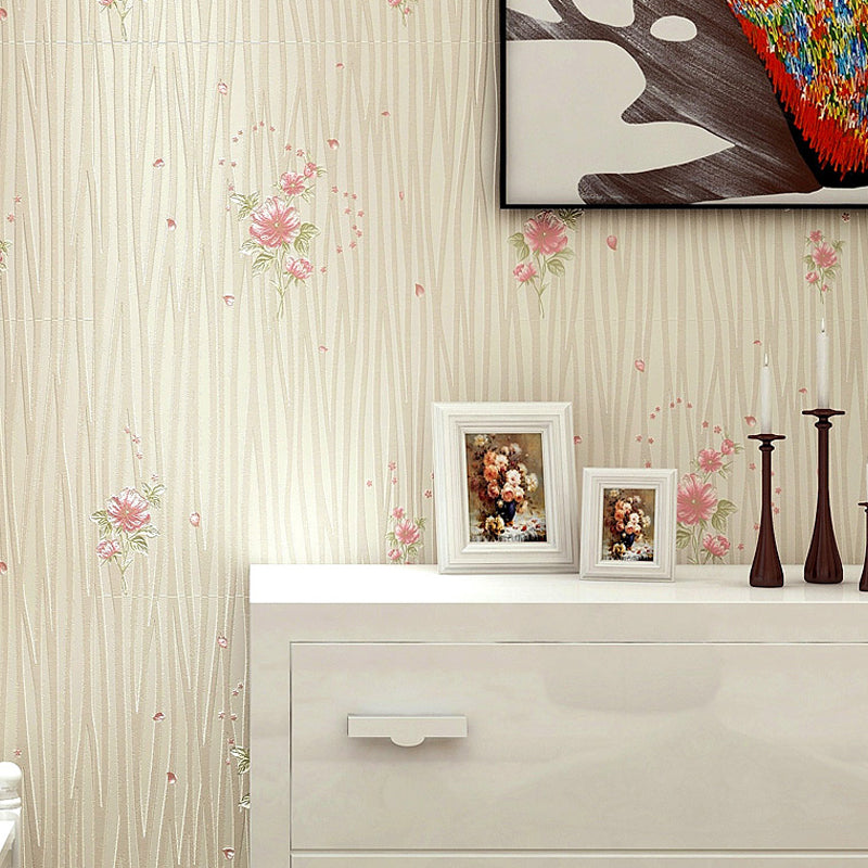 Pastel Color Flower Wallpaper Water-Resistant Country Bedroom Wall Art, Non-Pasted Light Yellow Clearhalo 'Country wall decor' 'Rustic' 'Wallpaper' Wall Decor' 1206832