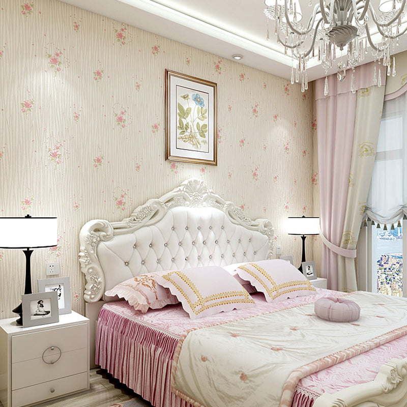 Pastel Color Flower Wallpaper Water-Resistant Country Bedroom Wall Art, Non-Pasted Clearhalo 'Country wall decor' 'Rustic' 'Wallpaper' Wall Decor' 1206834