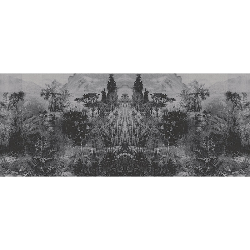 Tropical Plant Park Wallpaper Murals Grey-Black Living Room Wall Decor, Personalised Size Clearhalo 'Wall Decor' 'Wall Mural' 1206935