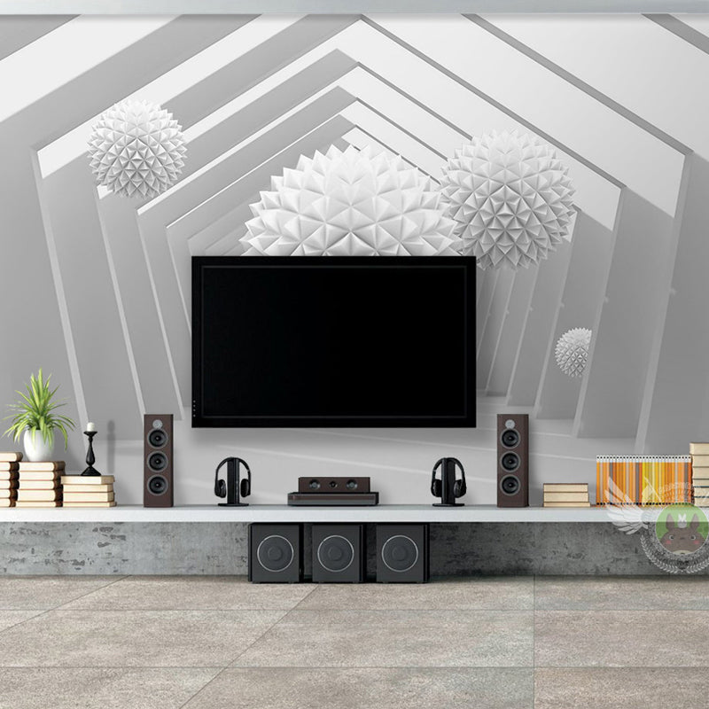 Large 3D Visual Wall Murals White Ball and Polygon Pathway Pattern Wall ...