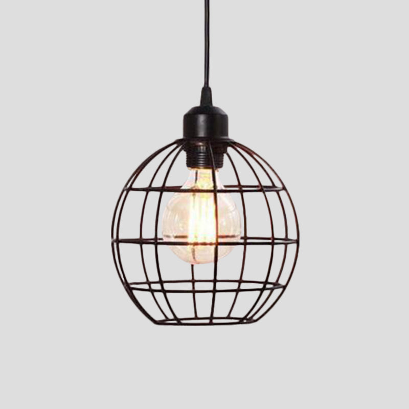 Retro Style Globe Ceiling Lamp 1 Head Metal Hanging Light Fixture with Wire Frame in Black/Copper Clearhalo 'Art Deco Pendants' 'Black' 'Cast Iron' 'Ceiling Lights' 'Ceramic' 'Crystal' 'Industrial Pendants' 'Industrial' 'Metal' 'Middle Century Pendants' 'Pendant Lights' 'Pendants' 'Rustic Pendants' 'Tiffany' Lighting' 1207363