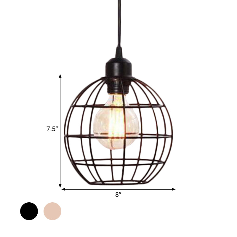 Retro Style Globe Ceiling Lamp 1 Head Metal Hanging Light Fixture with Wire Frame in Black/Copper Clearhalo 'Art Deco Pendants' 'Black' 'Cast Iron' 'Ceiling Lights' 'Ceramic' 'Crystal' 'Industrial Pendants' 'Industrial' 'Metal' 'Middle Century Pendants' 'Pendant Lights' 'Pendants' 'Rustic Pendants' 'Tiffany' Lighting' 1207364