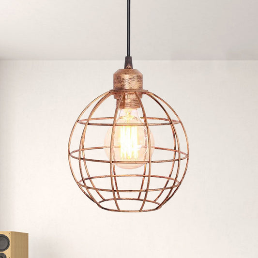 Retro Style Globe Ceiling Lamp 1 Head Metal Hanging Light Fixture with Wire Frame in Black/Copper Clearhalo 'Art Deco Pendants' 'Black' 'Cast Iron' 'Ceiling Lights' 'Ceramic' 'Crystal' 'Industrial Pendants' 'Industrial' 'Metal' 'Middle Century Pendants' 'Pendant Lights' 'Pendants' 'Rustic Pendants' 'Tiffany' Lighting' 1207366