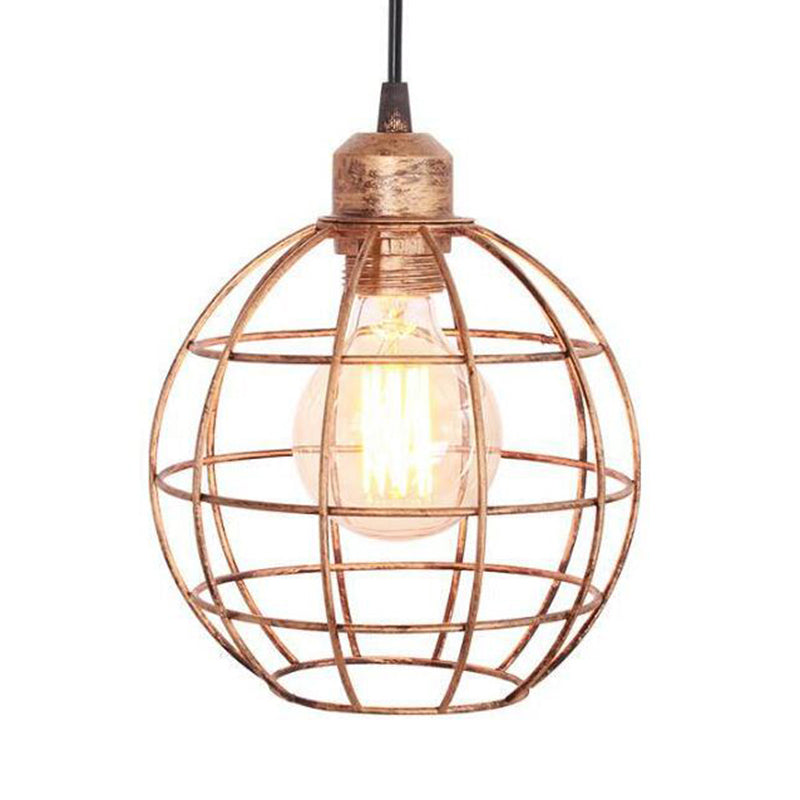 Retro Style Globe Ceiling Lamp 1 Head Metal Hanging Light Fixture with Wire Frame in Black/Copper Clearhalo 'Art Deco Pendants' 'Black' 'Cast Iron' 'Ceiling Lights' 'Ceramic' 'Crystal' 'Industrial Pendants' 'Industrial' 'Metal' 'Middle Century Pendants' 'Pendant Lights' 'Pendants' 'Rustic Pendants' 'Tiffany' Lighting' 1207368