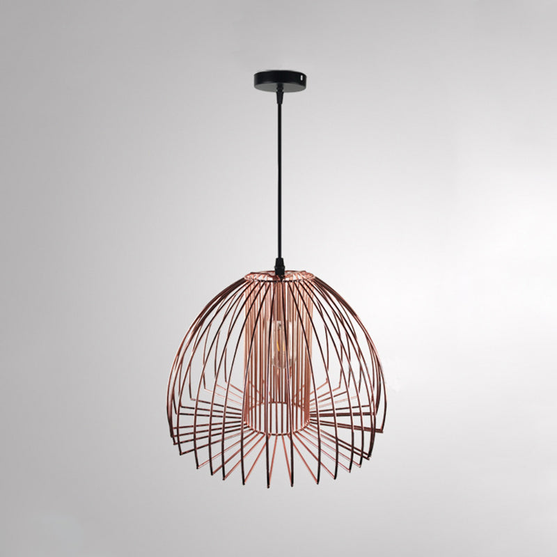 Industrial Wire Frame Ceiling Pendant Light 1 Bulb Metallic Hanging Light with Dome Shade in Black/Copper for Living Room Clearhalo 'Art Deco Pendants' 'Black' 'Cast Iron' 'Ceiling Lights' 'Ceramic' 'Crystal' 'Industrial Pendants' 'Industrial' 'Metal' 'Middle Century Pendants' 'Pendant Lights' 'Pendants' 'Rustic Pendants' 'Tiffany' Lighting' 1207401