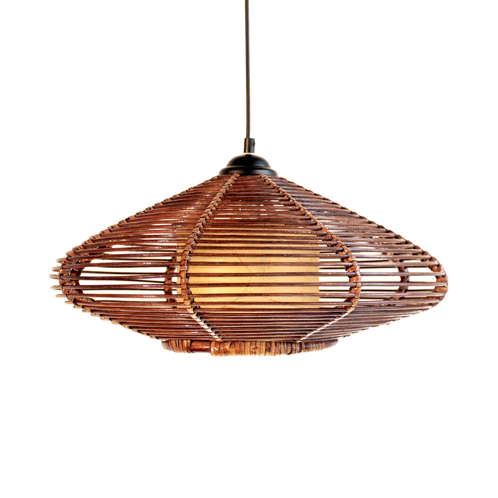 Hand-Woven Rattan Discus Hanging Light Asian Style 1 Head Pendant Lamp in Brown for Restaurant Dining Room Clearhalo 'Ceiling Lights' 'Pendant Lights' 'Pendants' Lighting' 120743