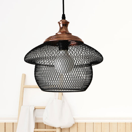 Wire Mesh Metal Pendant Light Industrial Style 1 Head Dining Room Hanging Lamp in Matte Black/Copper Clearhalo 'Art Deco Pendants' 'Black' 'Cast Iron' 'Ceiling Lights' 'Ceramic' 'Crystal' 'Industrial Pendants' 'Industrial' 'Metal' 'Middle Century Pendants' 'Pendant Lights' 'Pendants' 'Rustic Pendants' 'Tiffany' Lighting' 1207448
