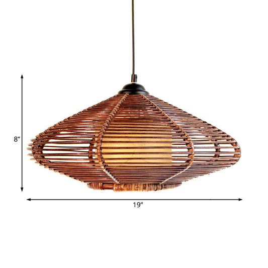 Hand-Woven Rattan Discus Hanging Light Asian Style 1 Head Pendant Lamp in Brown for Restaurant Dining Room Clearhalo 'Ceiling Lights' 'Pendant Lights' 'Pendants' Lighting' 120744