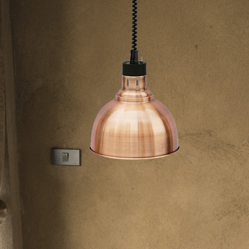 Retro Stylish Dome Suspension Light Extendable 1 Head Metal Pendant Lighting in Bronze/Copper for Indoor Clearhalo 'Art Deco Pendants' 'Cast Iron' 'Ceiling Lights' 'Ceramic' 'Crystal' 'Industrial Pendants' 'Industrial' 'Metal' 'Middle Century Pendants' 'Pendant Lights' 'Pendants' 'Tiffany' Lighting' 1207471