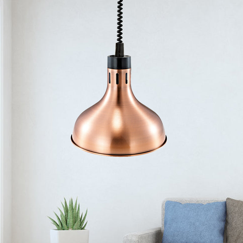 Vintage Extendable Dome Hanging Lamp 1 Light Metallic Ceiling Light Fixture in Bronze/Copper for Kitchen Copper Clearhalo 'Art Deco Pendants' 'Cast Iron' 'Ceiling Lights' 'Ceramic' 'Crystal' 'Industrial Pendants' 'Industrial' 'Metal' 'Middle Century Pendants' 'Pendant Lights' 'Pendants' 'Tiffany' Lighting' 1207487