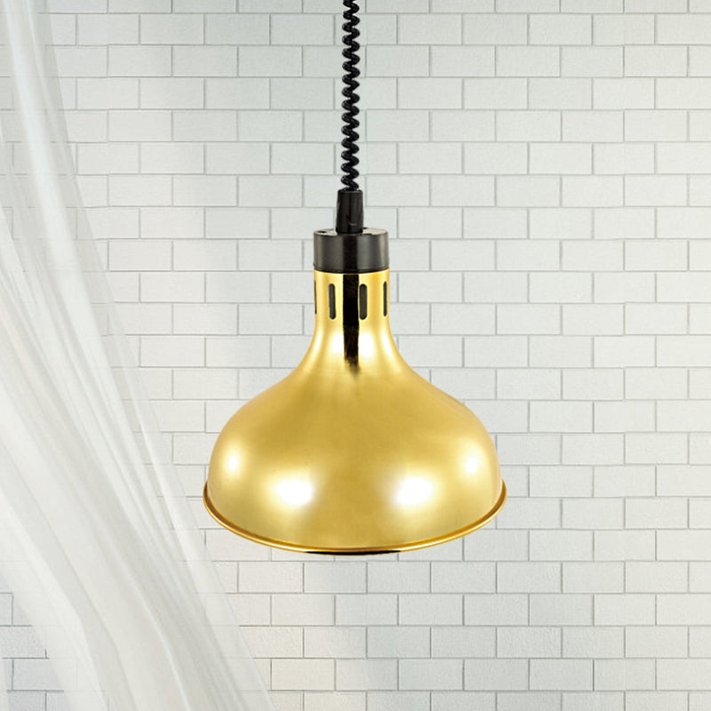 Vintage Extendable Dome Hanging Lamp 1 Light Metallic Ceiling Light Fixture in Bronze/Copper for Kitchen Gold Clearhalo 'Art Deco Pendants' 'Cast Iron' 'Ceiling Lights' 'Ceramic' 'Crystal' 'Industrial Pendants' 'Industrial' 'Metal' 'Middle Century Pendants' 'Pendant Lights' 'Pendants' 'Tiffany' Lighting' 1207491