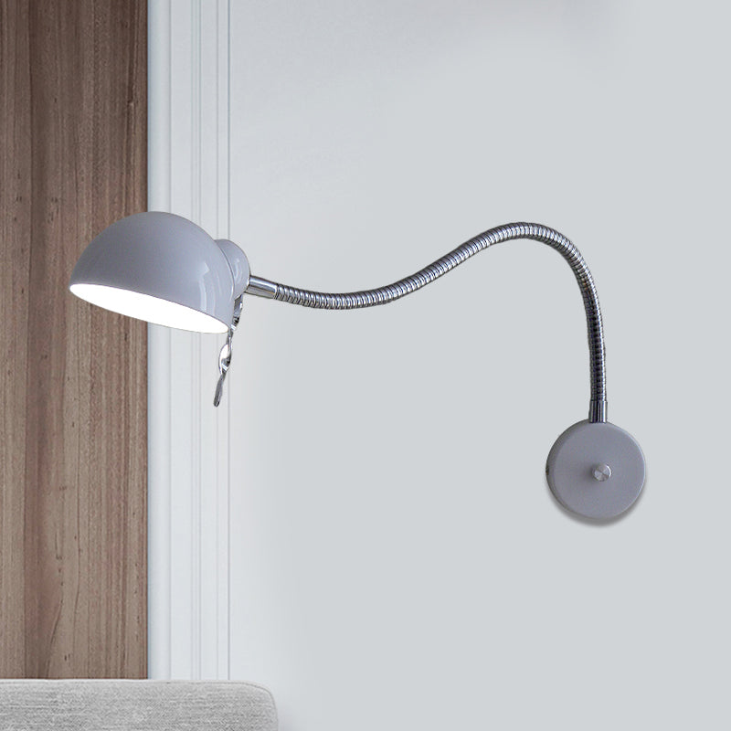 1 Bulb Dome Shade Wall Lamp with Flexible Arm Vintage Chrome/White Metallic Sconce Lamp for Bedside Clearhalo 'Art deco wall lights' 'Cast Iron' 'Glass' 'Industrial wall lights' 'Industrial' 'Middle century wall lights' 'Modern' 'Rustic wall lights' 'Tiffany' 'Traditional wall lights' 'Wall Lamps & Sconces' 'Wall Lights' Lighting' 1207505