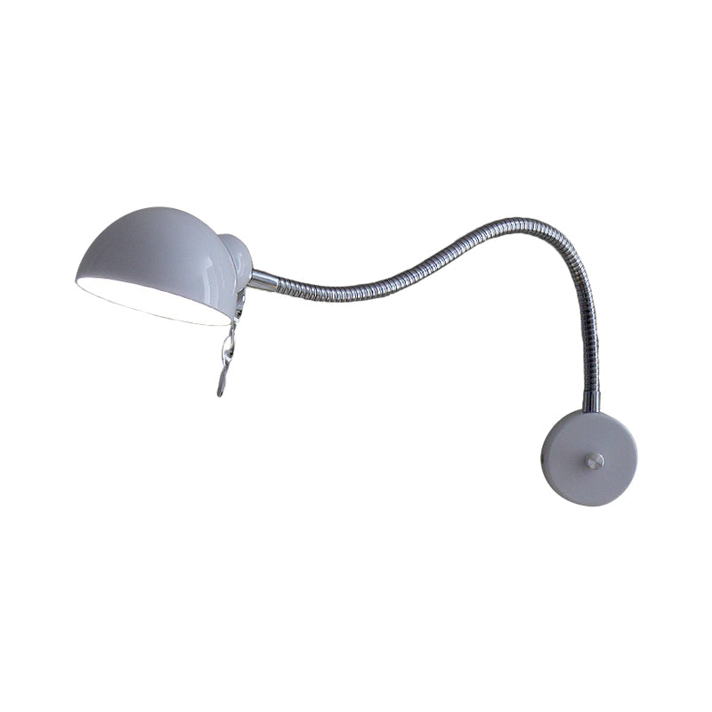 1 Bulb Dome Shade Wall Lamp with Flexible Arm Vintage Chrome/White Metallic Sconce Lamp for Bedside Clearhalo 'Art deco wall lights' 'Cast Iron' 'Glass' 'Industrial wall lights' 'Industrial' 'Middle century wall lights' 'Modern' 'Rustic wall lights' 'Tiffany' 'Traditional wall lights' 'Wall Lamps & Sconces' 'Wall Lights' Lighting' 1207507