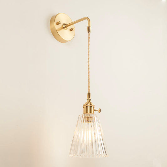 One Bulb Wall Light with Cone Shade Clear Textured Glass Industrial Bedroom Sconce Lighting Fixture Clearhalo 'Cast Iron' 'Glass' 'Industrial wall lights' 'Industrial' 'Middle century wall lights' 'Modern' 'Tiffany' 'Traditional wall lights' 'Wall Lamps & Sconces' 'Wall Lights' Lighting' 1207516