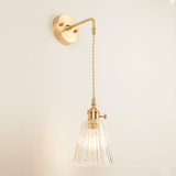 One Bulb Wall Light with Cone Shade Clear Textured Glass Industrial Bedroom Sconce Lighting Fixture Clearhalo 'Cast Iron' 'Glass' 'Industrial wall lights' 'Industrial' 'Middle century wall lights' 'Modern' 'Tiffany' 'Traditional wall lights' 'Wall Lamps & Sconces' 'Wall Lights' Lighting' 1207516