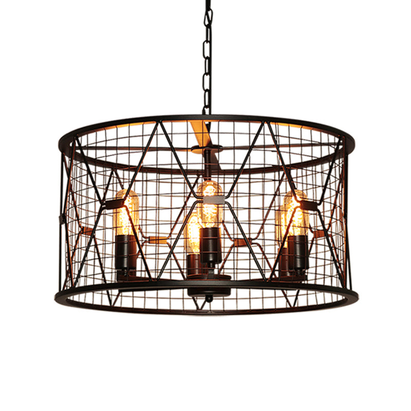 Trellis Drum Chandelier Light Vintage Industrial Metal 6-Light Pendant Chandelier Clearhalo 'Cast Iron' 'Ceiling Lights' 'Chandeliers' 'Industrial Chandeliers' 'Industrial' 'Metal' 'Middle Century Chandeliers' 'Rustic Chandeliers' 'Tiffany' Lighting' 1207551