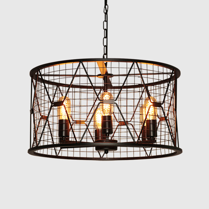 Trellis Drum Chandelier Light Vintage Industrial Metal 6-Light Pendant Chandelier Clearhalo 'Cast Iron' 'Ceiling Lights' 'Chandeliers' 'Industrial Chandeliers' 'Industrial' 'Metal' 'Middle Century Chandeliers' 'Rustic Chandeliers' 'Tiffany' Lighting' 1207552