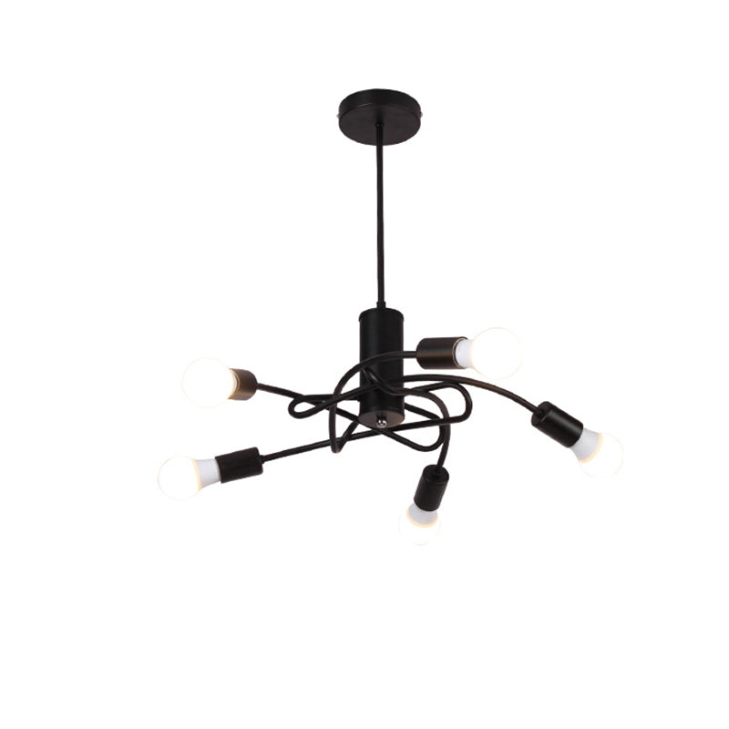 3/5 Lights Twirled Chandelier Light with Exposed Bulb Industrial Vintage Black Metal Hanging Lamp for Kitchen Clearhalo 'Cast Iron' 'Ceiling Lights' 'Chandeliers' 'Industrial Chandeliers' 'Industrial' 'Metal' 'Middle Century Chandeliers' 'Rustic Chandeliers' 'Tiffany' Lighting' 1207571
