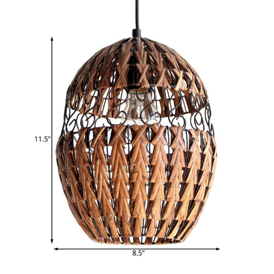 Country Elliptical Rattan Hanging Ceiling Light Single Bulb Pendant Lamp in Brown for Living Room Clearhalo 'Ceiling Lights' 'Modern Pendants' 'Modern' 'Pendant Lights' 'Pendants' Lighting' 120760