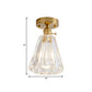 Cone/Cylinder/Bell Corridor Semi Flush Industrial Clear Textured Glass Single Light Gold Ceiling Lighting Clearhalo 'Ceiling Lights' 'Close To Ceiling Lights' 'Close to ceiling' 'Semi-flushmount' Lighting' 1207627
