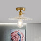 1 Light Ceiling Light with Dome/Barn/Flower Shade Amber/Clear Textured Glass Industrial Living Room Semi Flush in Brass Clearhalo 'Ceiling Lights' 'Close To Ceiling Lights' 'Close to ceiling' 'Glass shade' 'Glass' 'Semi-flushmount' Lighting' 1207664