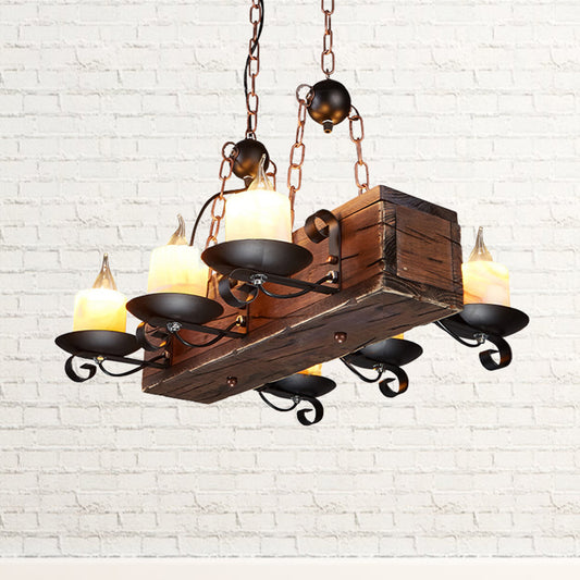 Marble Candle Island Pendant Light Rustic 6/8 Lights Dining Room Hanging Lamp in Brown with Wood Design 6 Brown