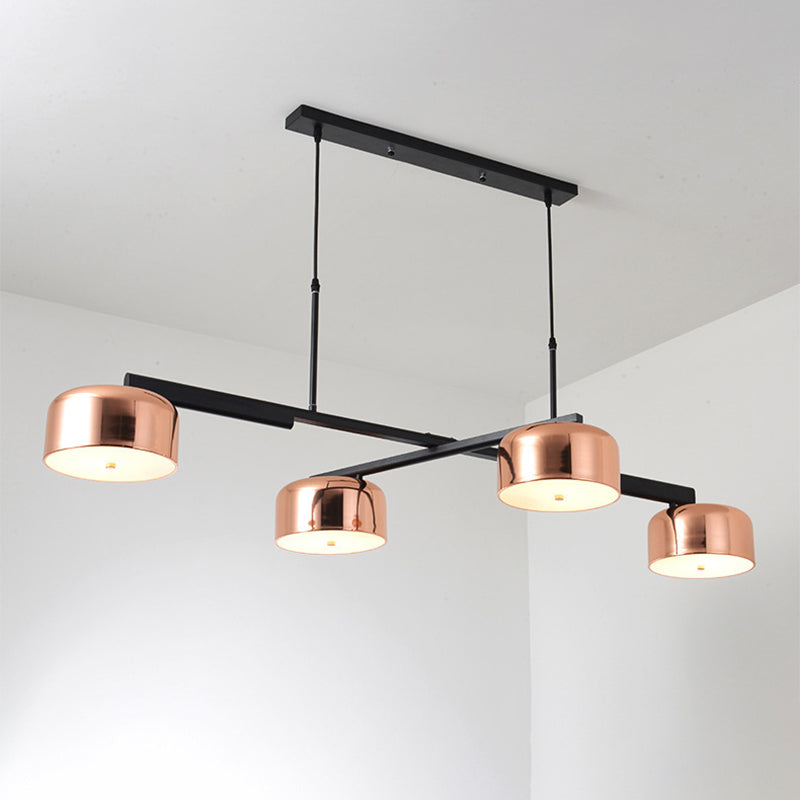 4 Heads Bowl Linear Chandelier Retro Style Copper Finish Metal Ceiling Fixture with Adjustable Cord Clearhalo 'Ceiling Lights' 'Island Lights' Lighting' 1207713