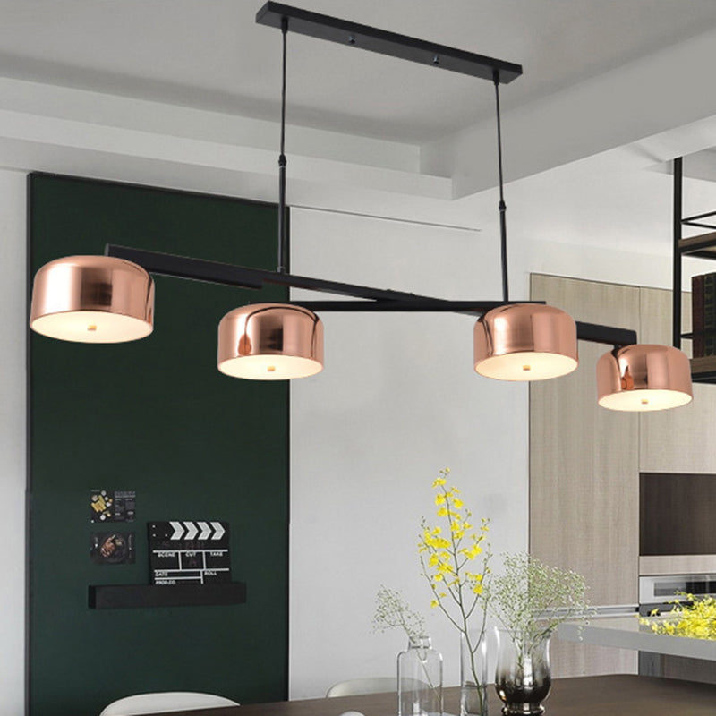 4 Heads Bowl Linear Chandelier Retro Style Copper Finish Metal Ceiling Fixture with Adjustable Cord Clearhalo 'Ceiling Lights' 'Island Lights' Lighting' 1207714