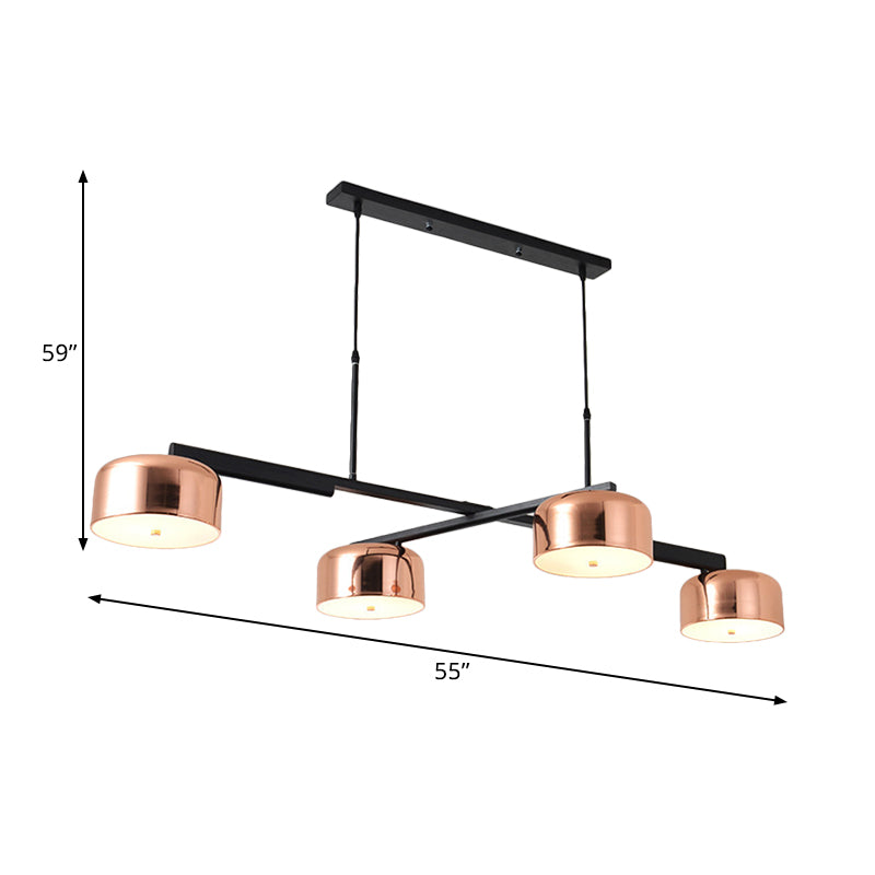 4 Heads Bowl Linear Chandelier Retro Style Copper Finish Metal Ceiling Fixture with Adjustable Cord Clearhalo 'Ceiling Lights' 'Island Lights' Lighting' 1207716