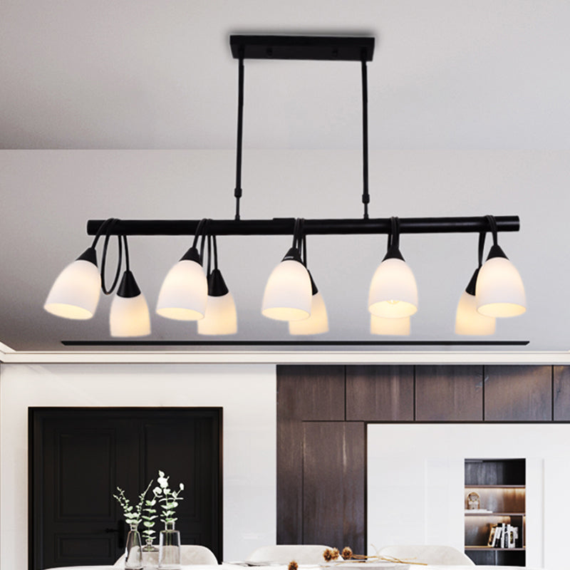 Linear Kitchen Pendant Light Fixture Modern White Glass 6/8/10 Lights Black Hanging Lamp Kit, Down/Up Clearhalo 'Ceiling Lights' 'Glass shade' 'Glass' 'Island Lights' Lighting' 1207739