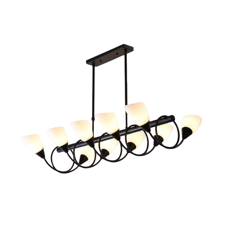 Linear Kitchen Pendant Light Fixture Modern White Glass 6/8/10 Lights Black Hanging Lamp Kit, Down/Up Clearhalo 'Ceiling Lights' 'Glass shade' 'Glass' 'Island Lights' Lighting' 1207754