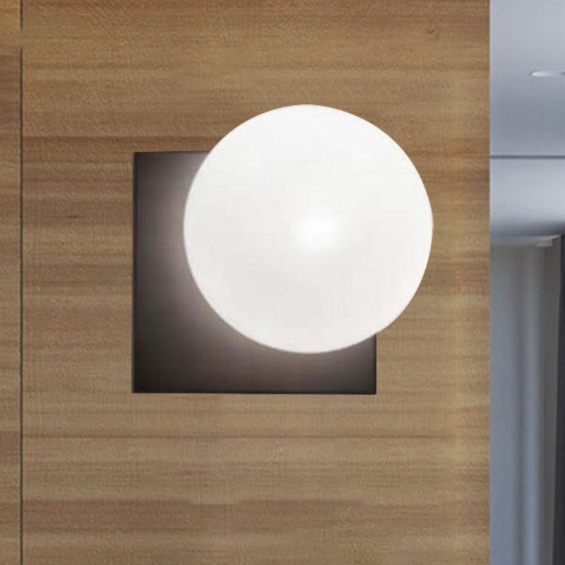 Modern 1 Light Wall Sconce with White Glass Shade Black Ball Wall Mounted Light Fixture Clearhalo 'Cast Iron' 'Glass' 'Industrial' 'Modern wall lights' 'Modern' 'Tiffany' 'Traditional wall lights' 'Wall Lamps & Sconces' 'Wall Lights' Lighting' 1207892