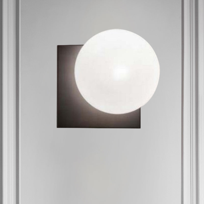 Modern 1 Light Wall Sconce with White Glass Shade Black Ball Wall Mounted Light Fixture Clearhalo 'Cast Iron' 'Glass' 'Industrial' 'Modern wall lights' 'Modern' 'Tiffany' 'Traditional wall lights' 'Wall Lamps & Sconces' 'Wall Lights' Lighting' 1207893